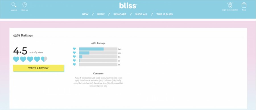 сайт компании по уходу за кожей Bliss