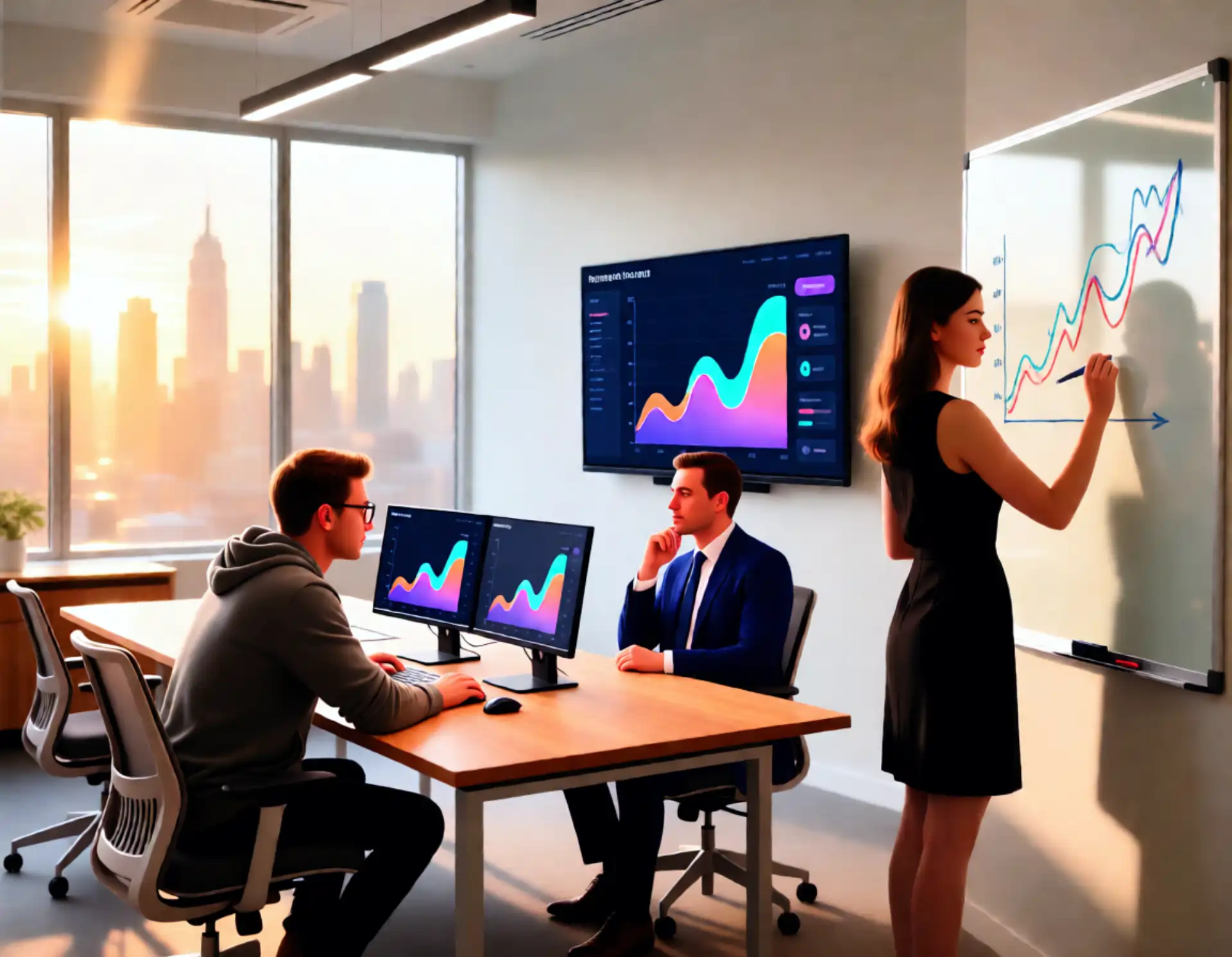 веб-студии, за столом сидит веб мастер, напротив заказчик