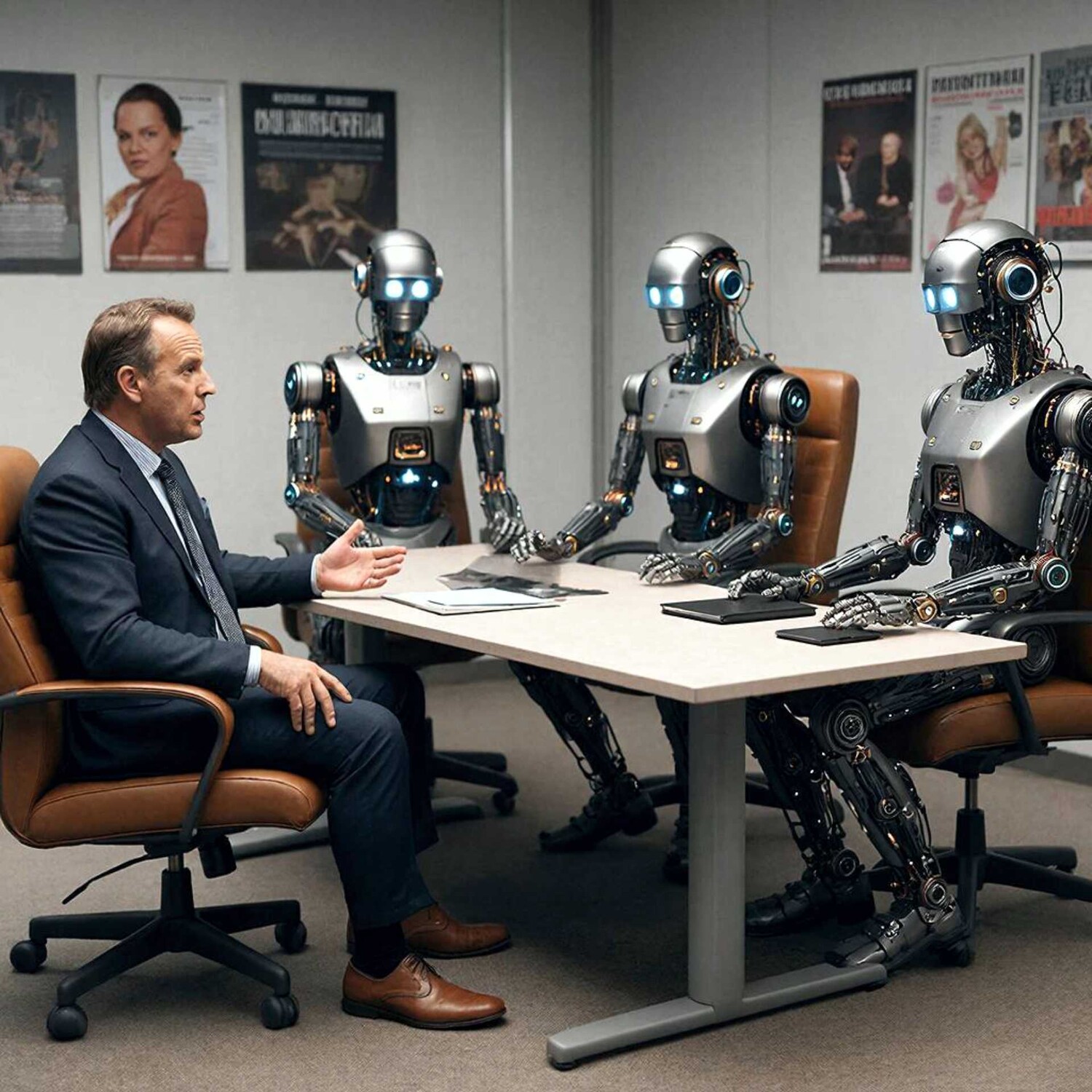 главный редактор журнала и три ИИ робота