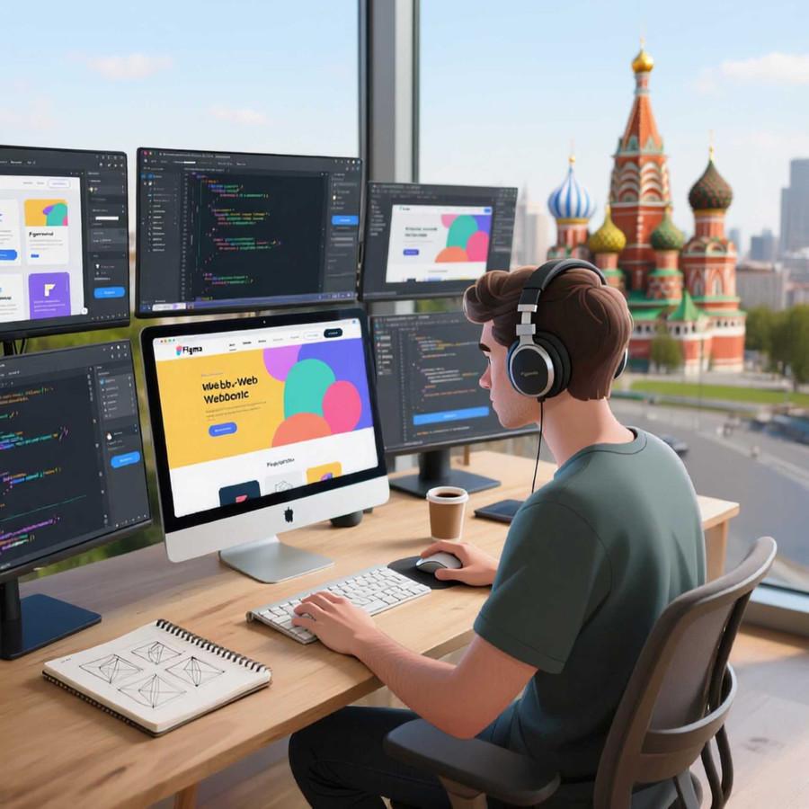 веб-дизайнер на фоне города Масква
